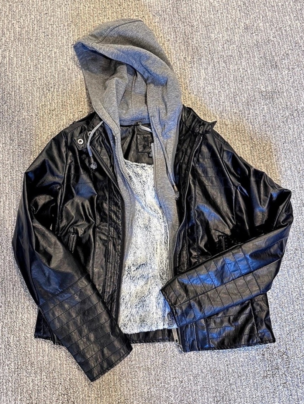 Women's Faux Leather/Fur Black & Gray Jacket